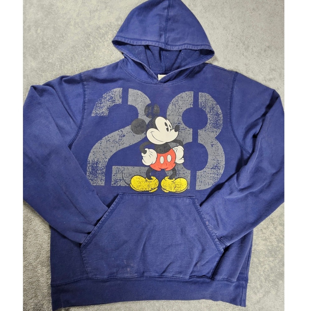 Disney Store Mickey Mouse Hoodie Blue Pullover Sweatshirt Y2K Vintage Style